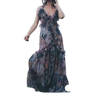 NEW SUKISO angelina ruffle maxi dress in pink deco